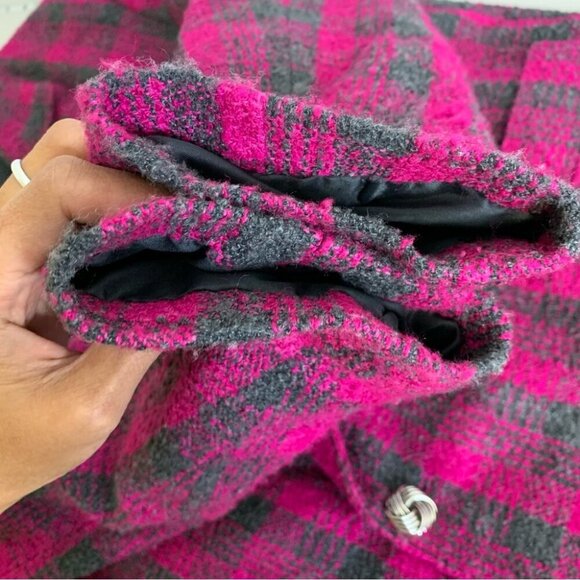 Vintage Pink Plaid Wool Blend Double Breasted Blazer Preppy Jacket No Size Tag - Picture 4 of 14